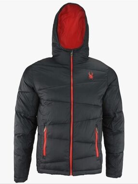 Spyder Kids' Gray Puffer Jacket with Red Trim